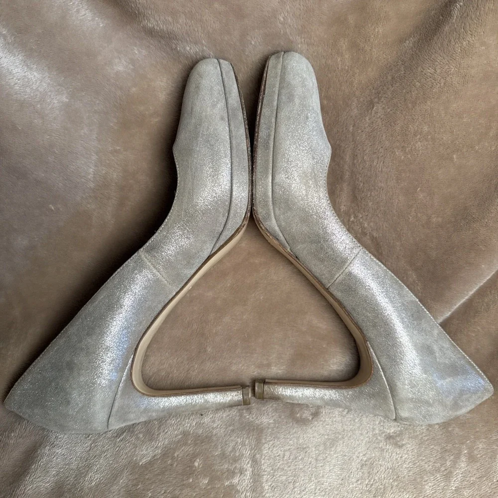 Hobbs London Pumps Women 40.5 Champagne Silver Shimmer Suede Italy Classic Gala